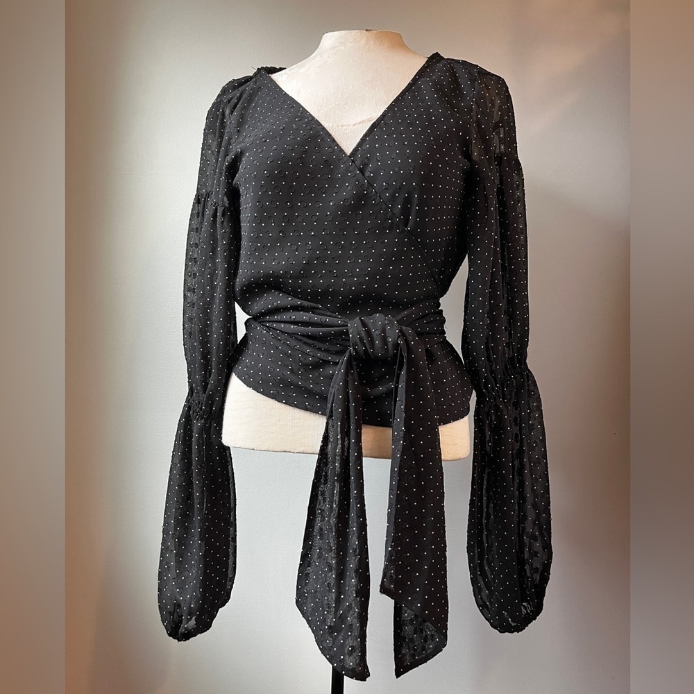 Club Monaco Darlana Wrap Blouse Black Polka Dot - Picture 13 of 14